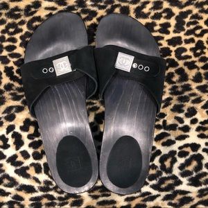Chanel Black Wooden Slides - gently worn